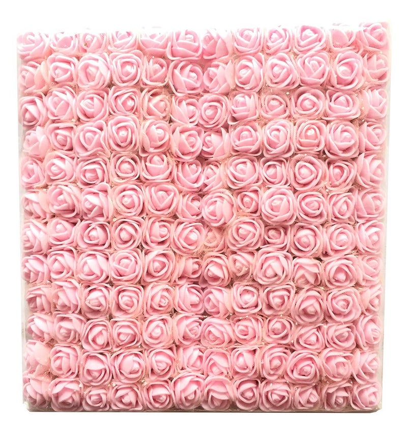 Artfen Mini Fake Rose Flower Heads 144pcs Mini Artificial Foam Roses DIY Wedding Flowers Accessories Make Bridal Hair Clips Headbands Dress (Bottom add Gauze) Light Pink - Image 1
